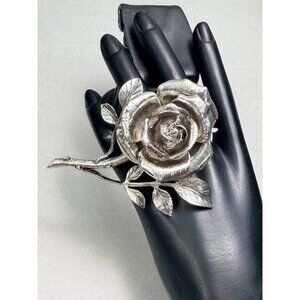 Zara Oversized Silver Rose Two Finger Ring Maxi Statement NWOT
